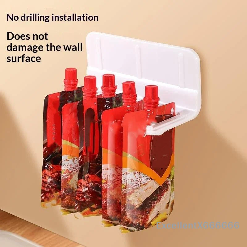 Drill Free Adhesive Wall Mounted Storage Rack Durable Seasoning Sachet Spice Organizer for Home Kitchen Use
