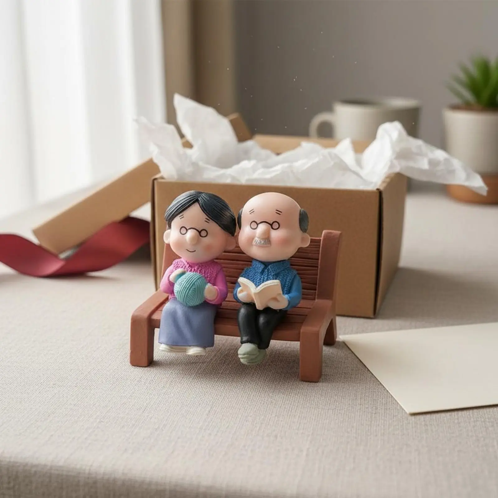 Elderly Couple Figurine Handmade Grandpa Grandma Statue Miniature Tree Landscaping Decoration Detailed Craftsmanship House
