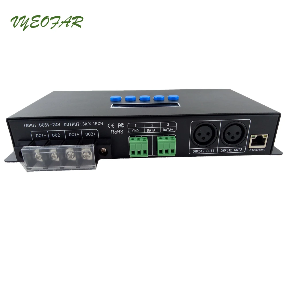 BC-216 Artnet Eternet to SPI/DMX Pixel Light Controller DC5-24V 16 Channels Output For 2811 2812 2801 Use SPI Led Controller