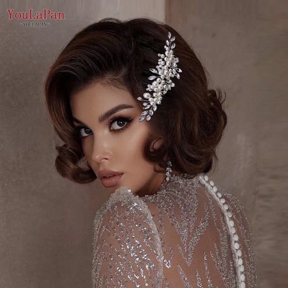 

YouLaPan Elegant Silver Color Clear Crystal Pearl Hair Comb Headpieces Women Bridal Wedding Side Comb Hair Accessories HP13