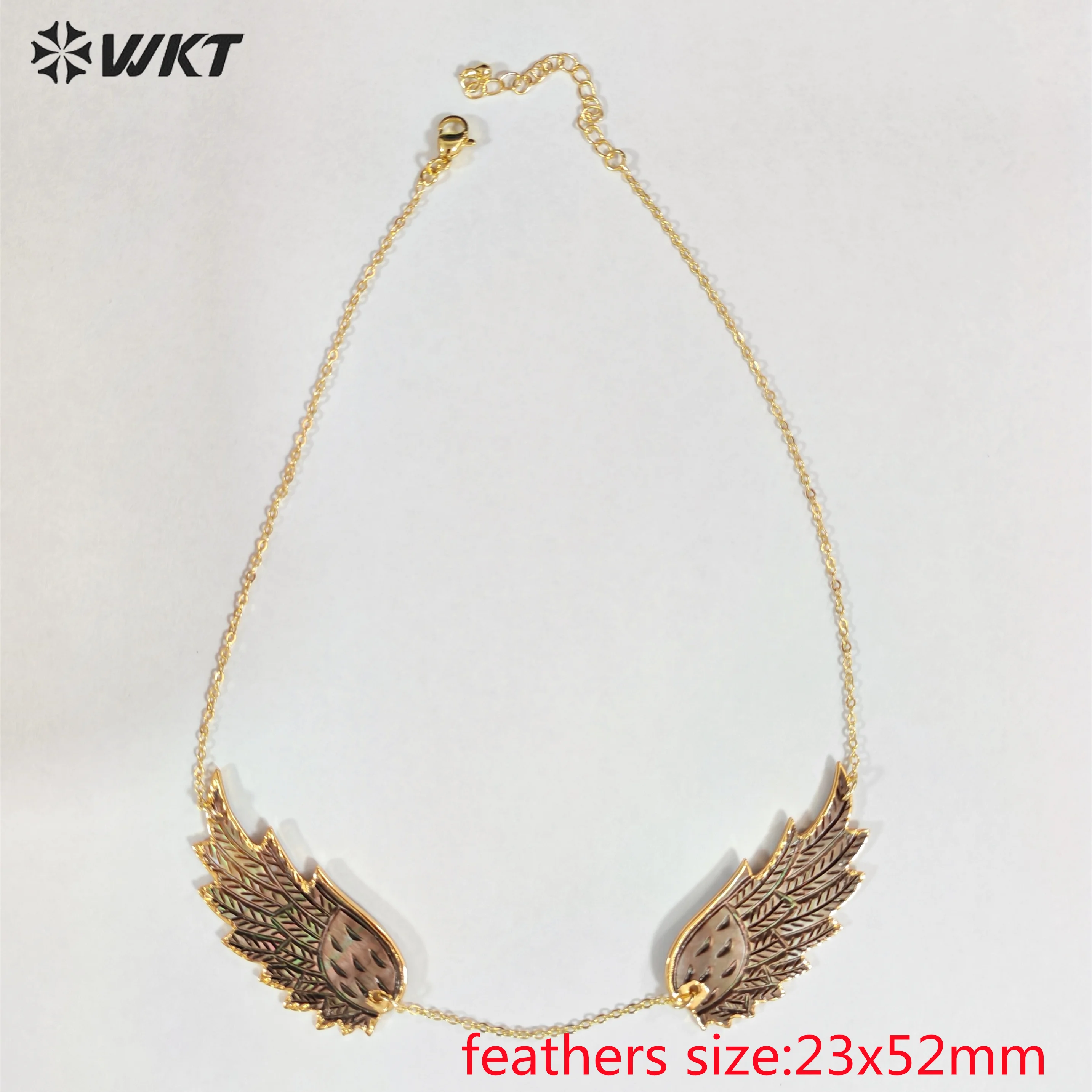 WT-JN385 WKT New Coming Natural Shell 16+2inch Feather Shape Necklace With 18k Real Gold Plated  For Women Jewelry