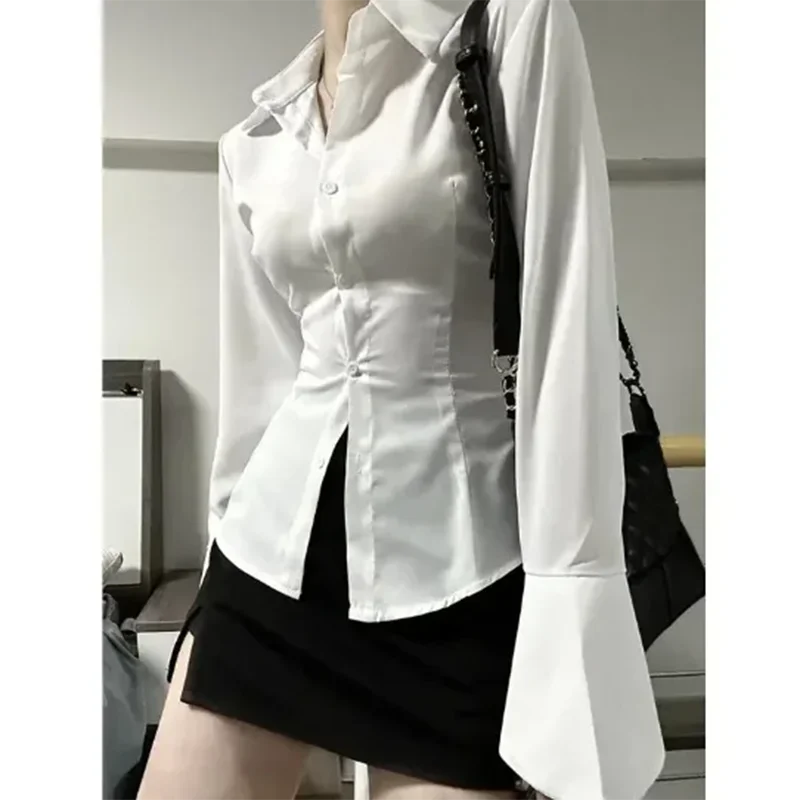 Black Bell Sleeve Top Vintage Blouses Corset White Shirt Women Long Sleeve Gothic Lolita Flared Korean Style Sexy Blouse