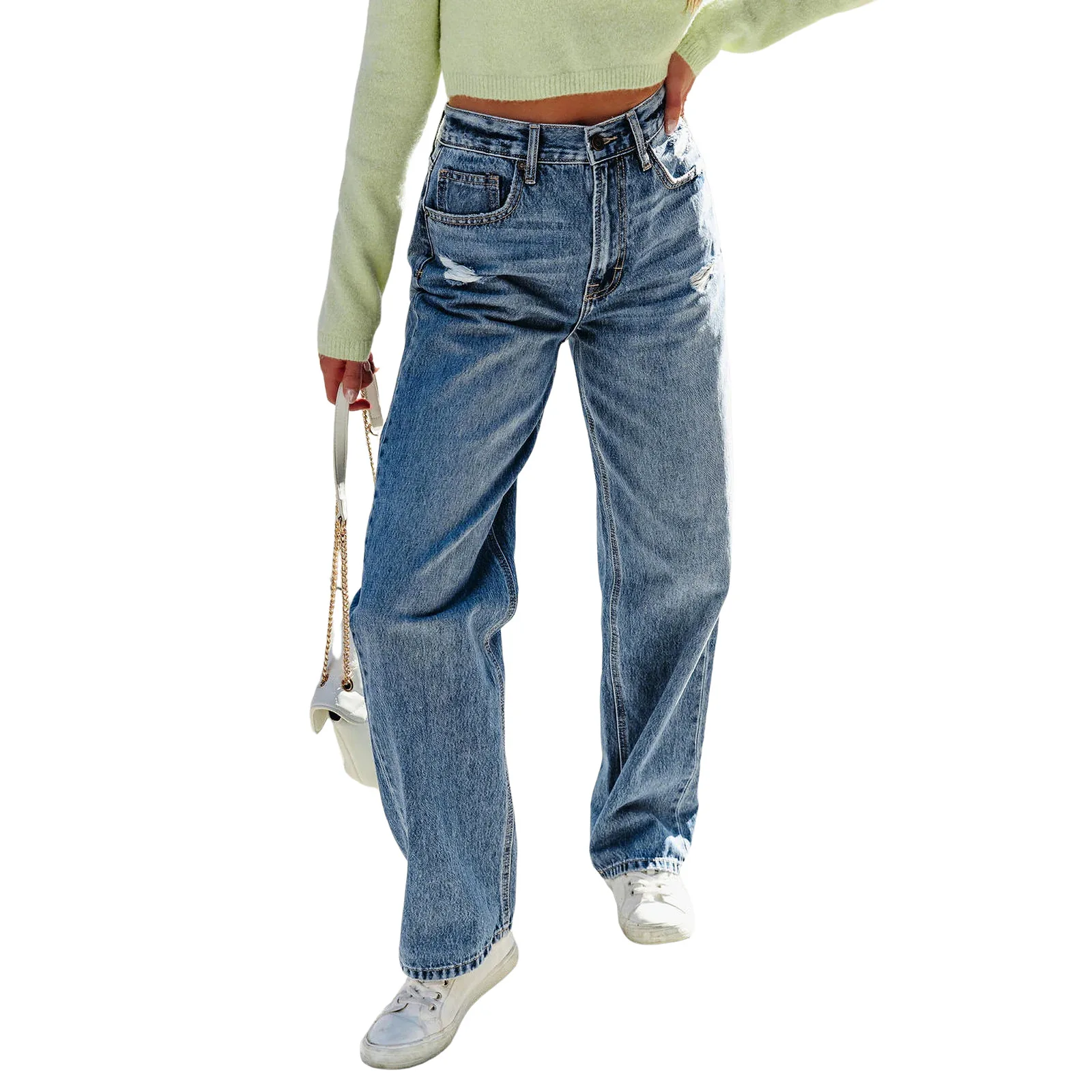 

Women Vintage Aesthetic Y2k Mid Rise Baggy Jeans Loose Fit Boyfriend Straight Wide Leg Jeans Trendy Stretch Long Denim Pants
