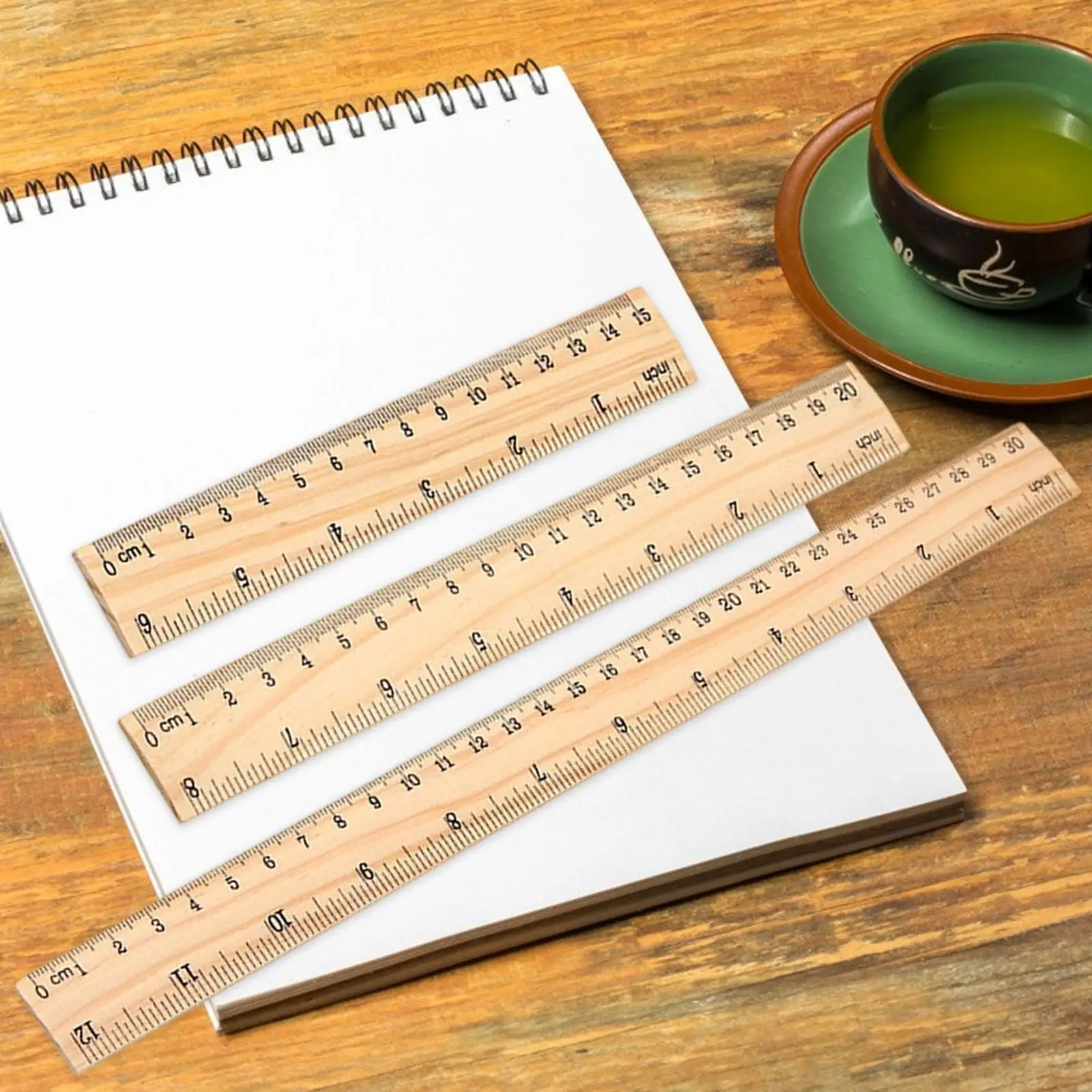 

3x Wooden Rulers Measuring Rulers Versatile Comfortable Grip Accurate 2 Scale Measuring Tool for Engineers Office
