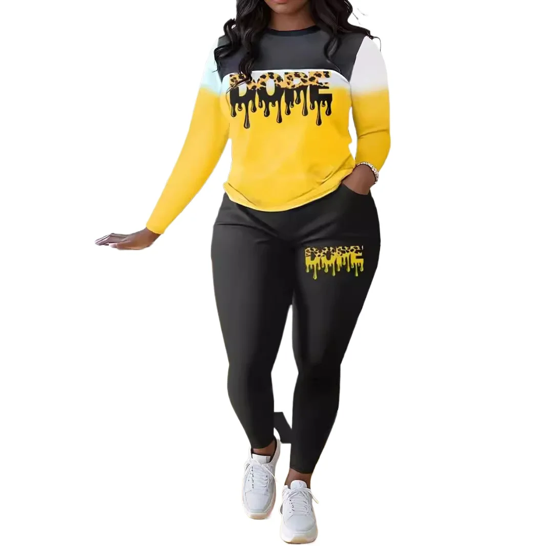 

Fashion two pieces pant sets women's summer new letter printing long-sleeved T-shirt casual sweatpants