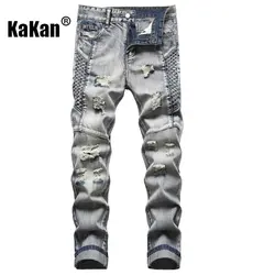 Kakan-pantalones vaqueros con bordado personalizado para hombre, Jeans nostálgicos de manga recta, rasgados, europeos y americanos, nueva tendencia, K02-961