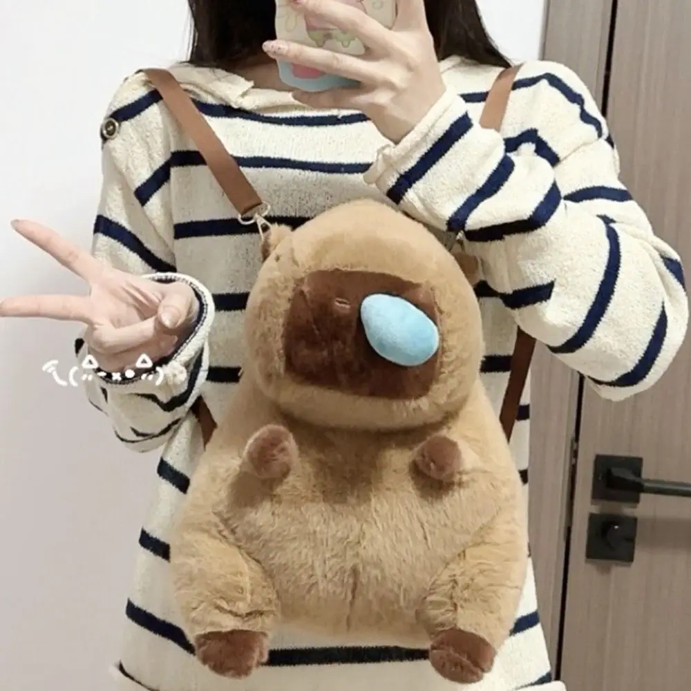 Portable Cartoon Capybara Plush Backpack Capybara Animals Cartoon Backpack Plush Doll Bag School Bag Students School Bag Outdoor