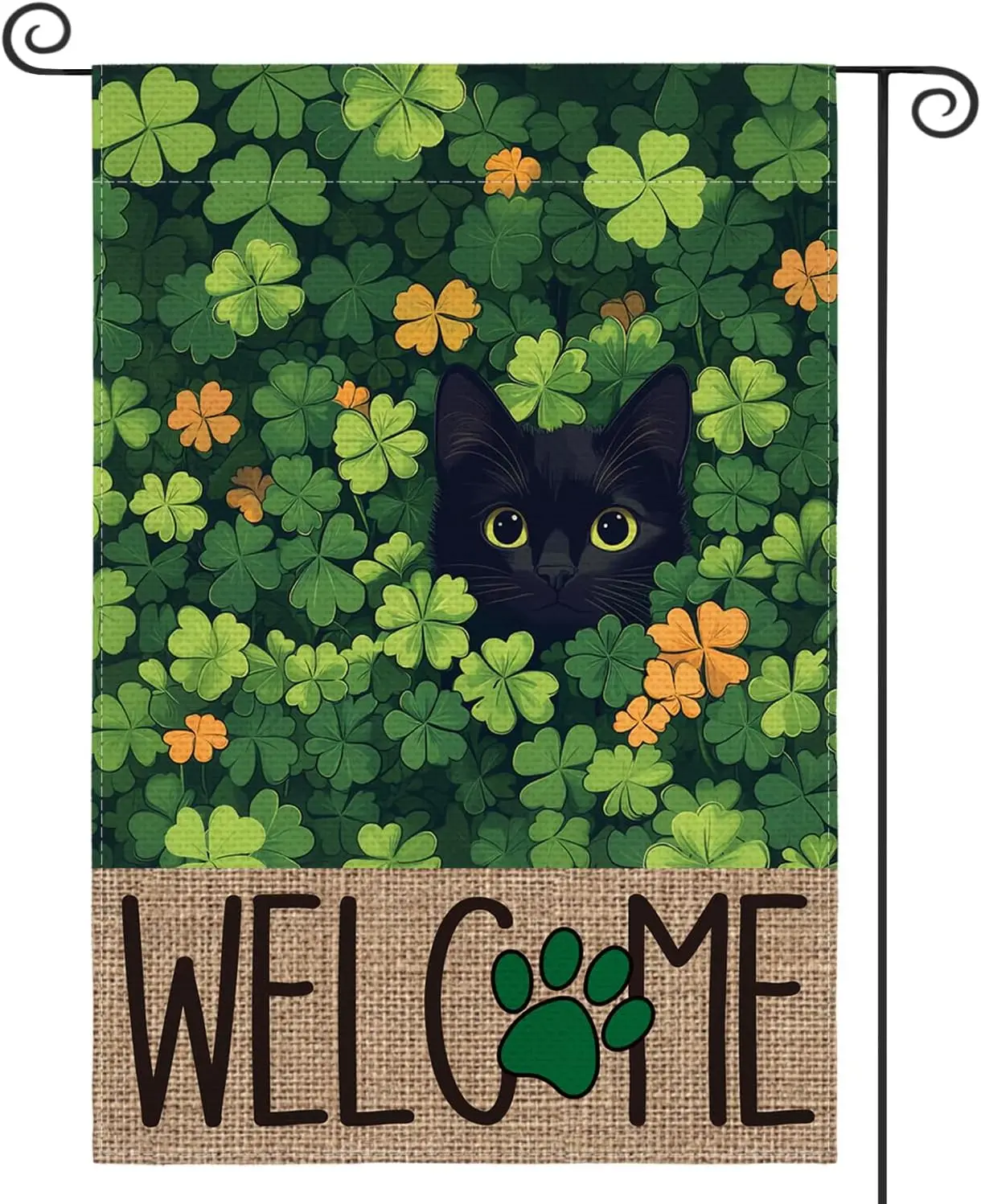 AVOIN colorlife St Patricks Day Garden Flag 12x18 Inch Double Sided Outside, Black Cat Welcome Shamrocks Holiday Yard Outdoo PPM
