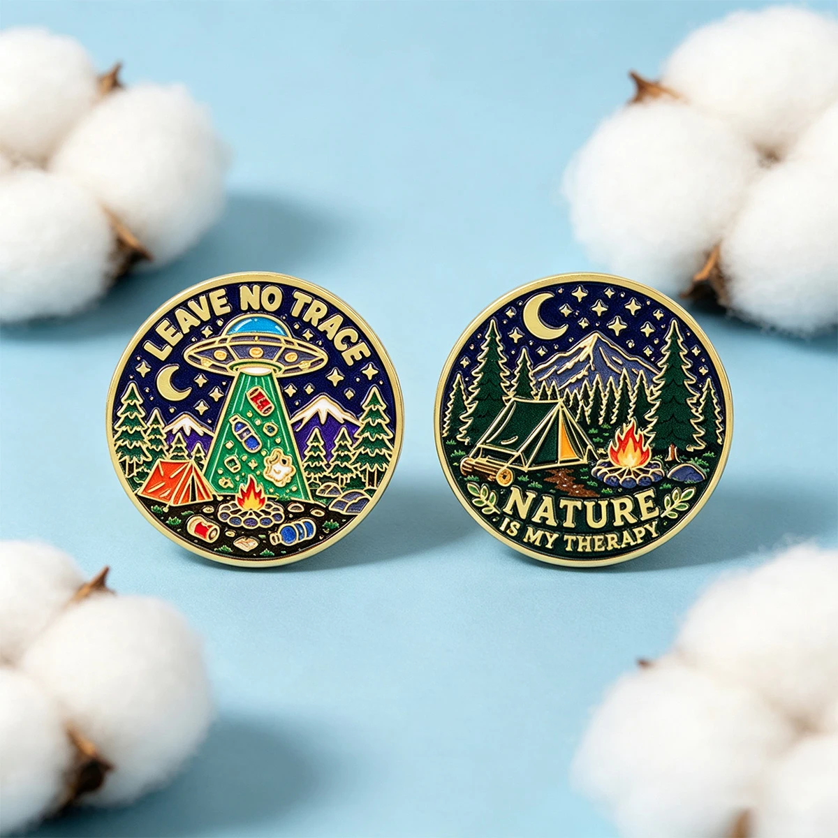 UFO Camping Enamel Pins Night Mountain Forest Quotes Lapel Brooches For Backpack Jacket Clothing Badge Outdoor Nature Gift