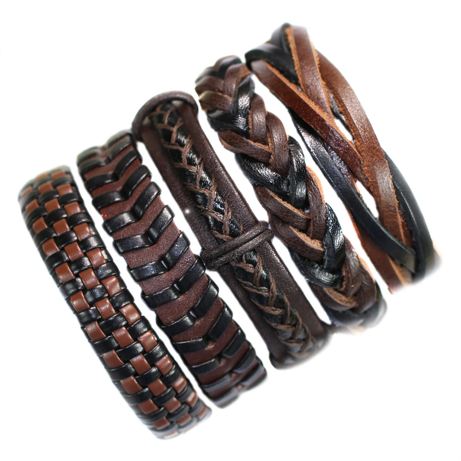 Wholesale 5Pcs/lot Fashion Leather Bracelet Men Multilayer Braid Bracelets & Bangles Wrap Bracelet Women Punk Casual Men Jewelry