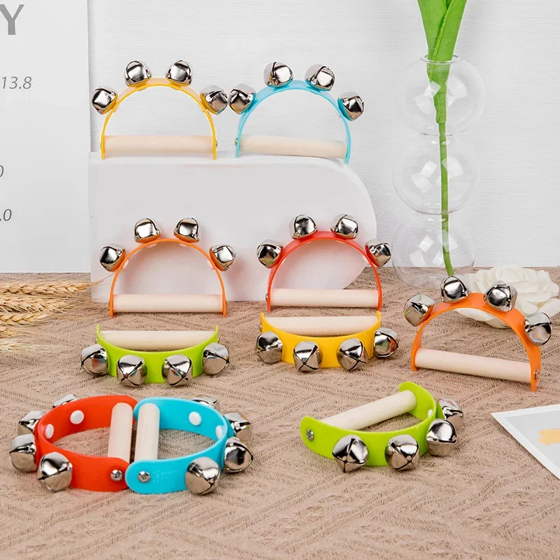 Wooden Children Musical Orff Instruments Clapper Handle Half Round Hand Ringing Bell Educational Fun Toys Teaching Aids