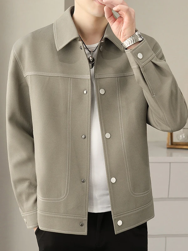 

High-End Casual Men's Jaet Turn-down Collar Spring Autumn New Sle Admin Jaet Color Top Polyester Fiber Long Sve