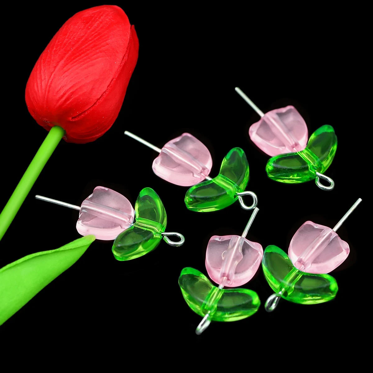 50/100Pairs 9x8mm Pink Tulip Flower Acrylic Beads Transparent Petal Beads for DIY Jewelry Making Bracelet Necklace Earring