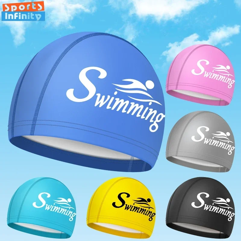 Fashion Swim Caps for Women Men Large Size Long Hair Ear Protection Swimming Caps PU Waterproof Letter Printed Swimming Cap