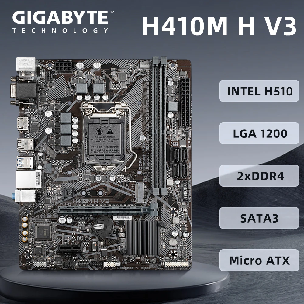 

Gigabyte H410M H V3 Motherboard Support LGA1200 i9-10900K i7-10700K i5-10500 CPU Intel H510 Chipset 1xHDMI M.2 PCI 3.0 Micro ATX