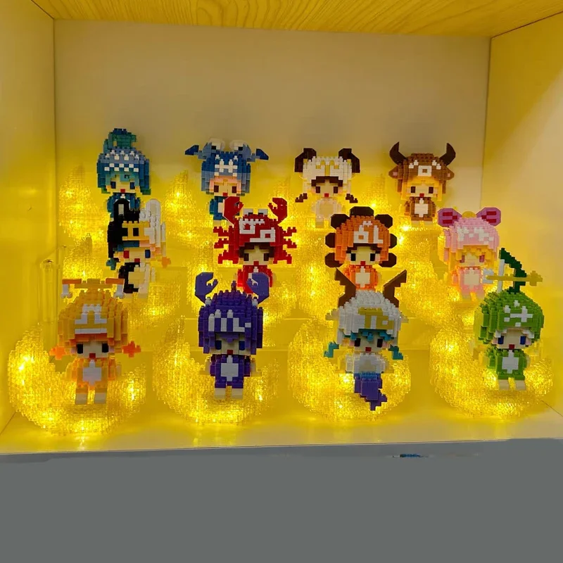 LELE Zodiac Constellation Aries Gemini Leo Virgo Pet Animal Doll Moon LED Light Mini Diamond Blocks Bricks Building Toy No Box