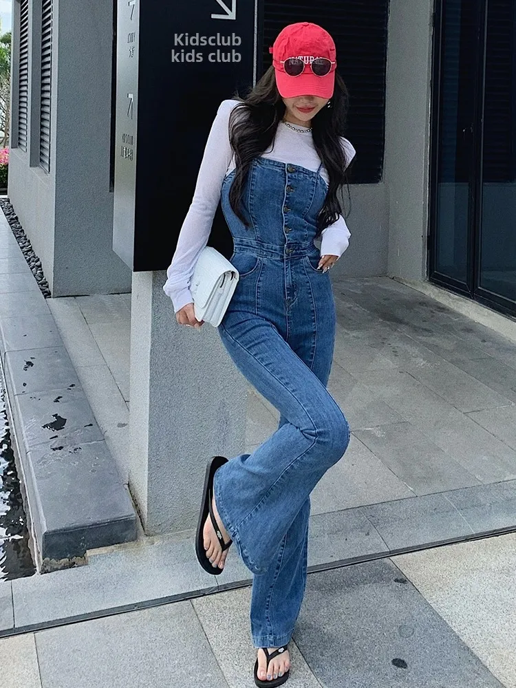 

Синие джинсовые комбинезоны женские: модные, универсальные, повседневные, удобные, дышащие, с высокой талией, весенняя коллекция