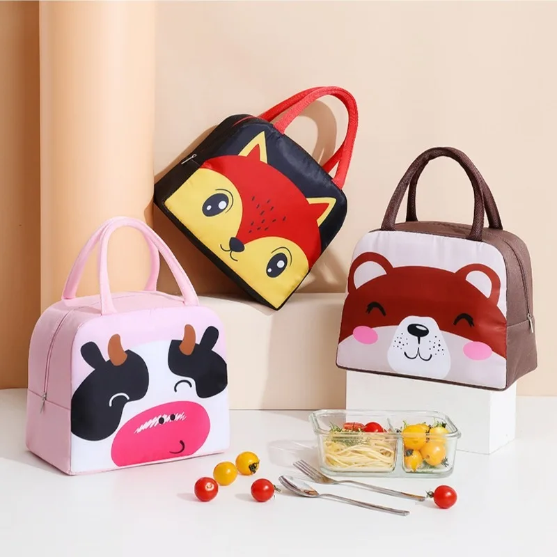 Lunch Bag Cute Cartoon Animal Lunch Box Large Capacity Thermal Cooler Bag for Kids School Kindergarten Picnic Travel Daily Use