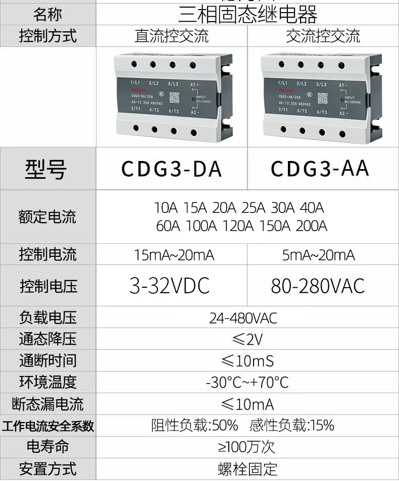 Relè a stato solido trifase SSR-3 CDG3-DA60A Relè AC touchpoint controllato da CC