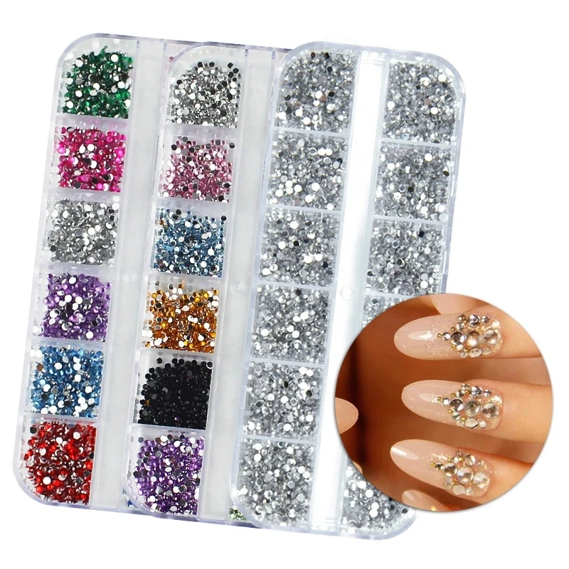 Mix Farbe 12 Gitter Nagel kristalle Strass Flatback 3D Glitter Edelsteine Nail Art Dekorationen Strass DIY Maniküre Schmuck Nagel a