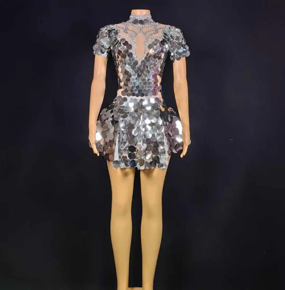 

Women Sparkly Silver Gold Champagne Sequins Dance Costume Cheerleading Dress Homecoming Ballroom Party Mardi Gras Wear