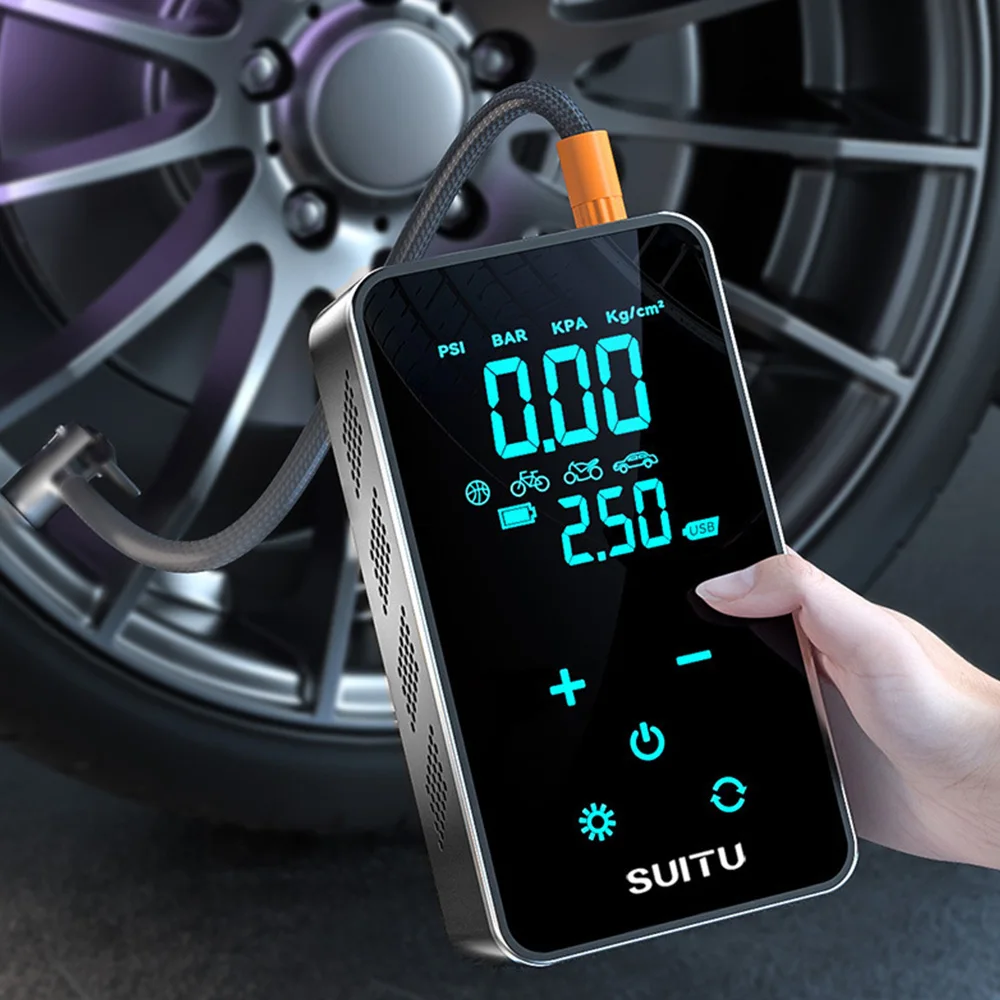 Bomba de Ar Elétrica Portátil para Carro com Display LCD, Compressor Inflador Sem Fio para Pneus, Bicicletas, Motocicletas e Bolas