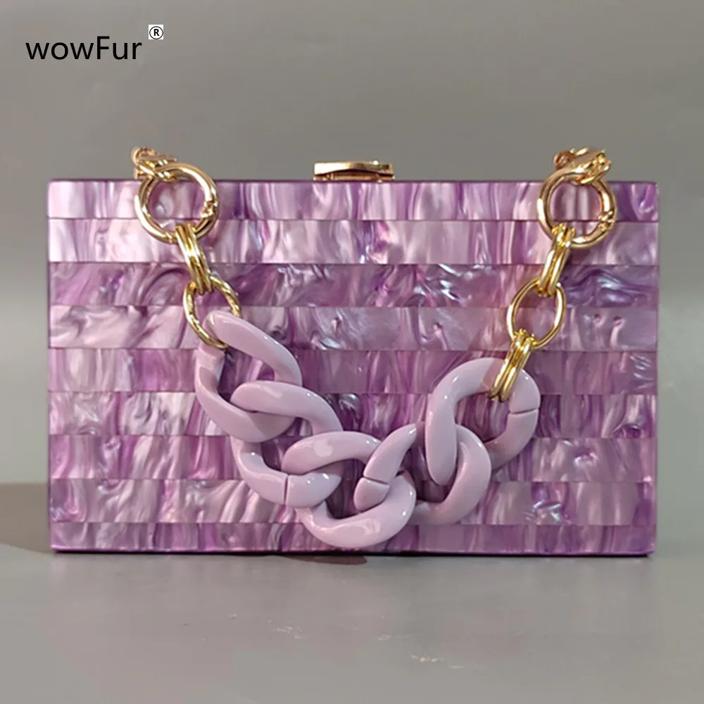 Elegant Pearl Purple Party Prom Cute Wedding Clutch Purse Casual Chains Handbags Brand Fashion Women Striped Acrylic Evening Bag