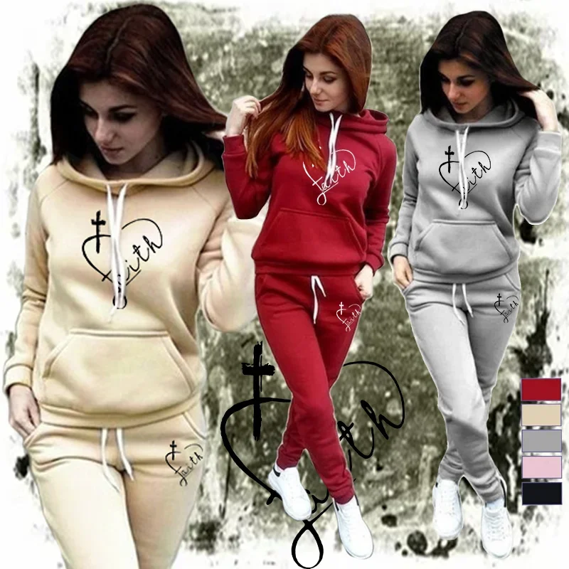 

Новая женская спортивная одежда из двух предметов, осенне-зимняя однотонная толстовка с длинными рукавами, свитер, брюки, повседневный костюм в стиле хип-хоп из двух предметов