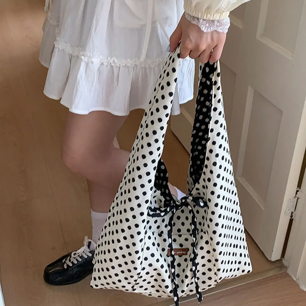 Lässige, einfache Handtasche mit Punkten, koreanische doppelseitige Umhängetasche, modische Pendeltasche mit großem Fassungsvermögen, Einkaufstasche – Detail 7