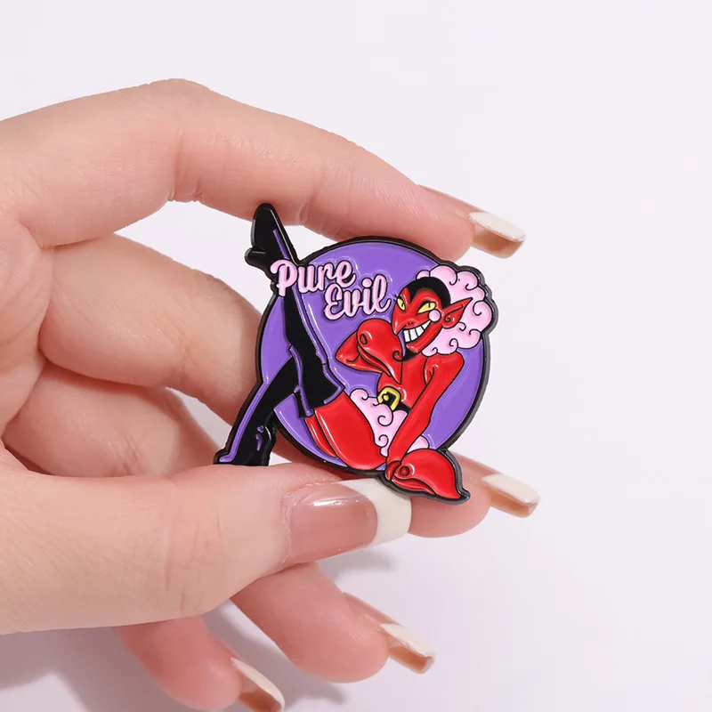 Horror Girl Pure Evil Enamel Pins Custom Black Stockings Girls Brooch Backpack Clothes Lapel Badge Punk Jewelry Accessory Gift