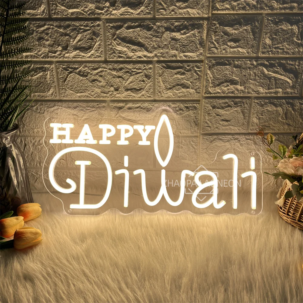 

Happy Diwali Неоновая вывеска Светодиодная настенная вывеска для декора комнаты на Новый год Неоновая вывеска Street Cafe Bar Декор Бизнес Ночные огни USB с регулируемой яркостью