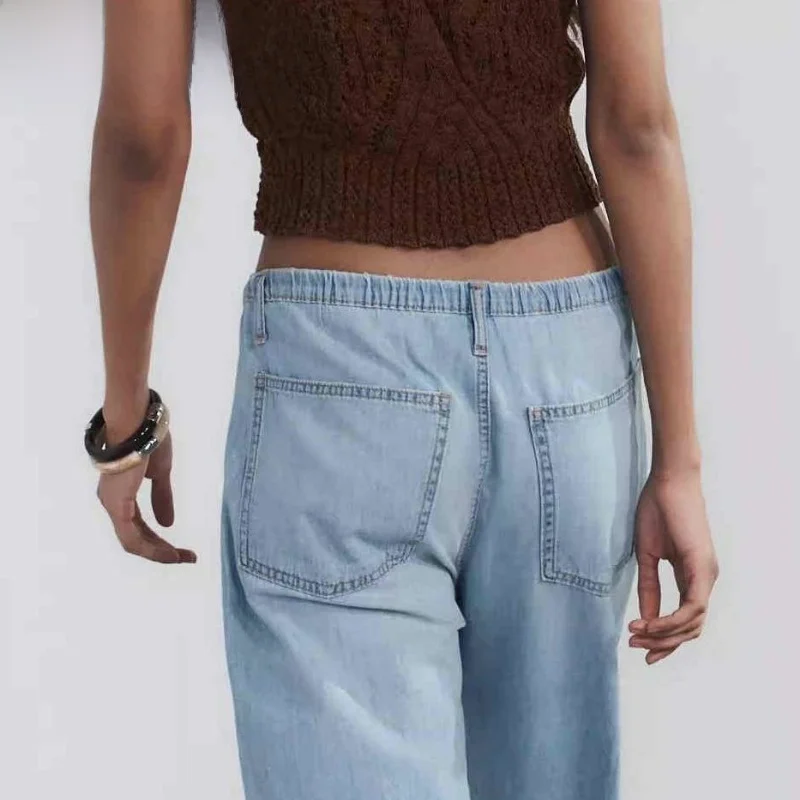 New Summer Women's Loose Long Pants ZA25 Straight Leg Jeans Waed Waist High Waist Casual Faion Ladies Wide Leg Pants