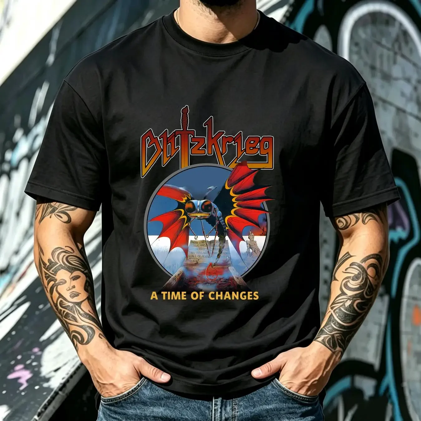 washed T Shirt Blitzkrieg A Time of Changes  Cotton Black S to 5XL PM1312 vintage Washed fashion graphic homme Breathable