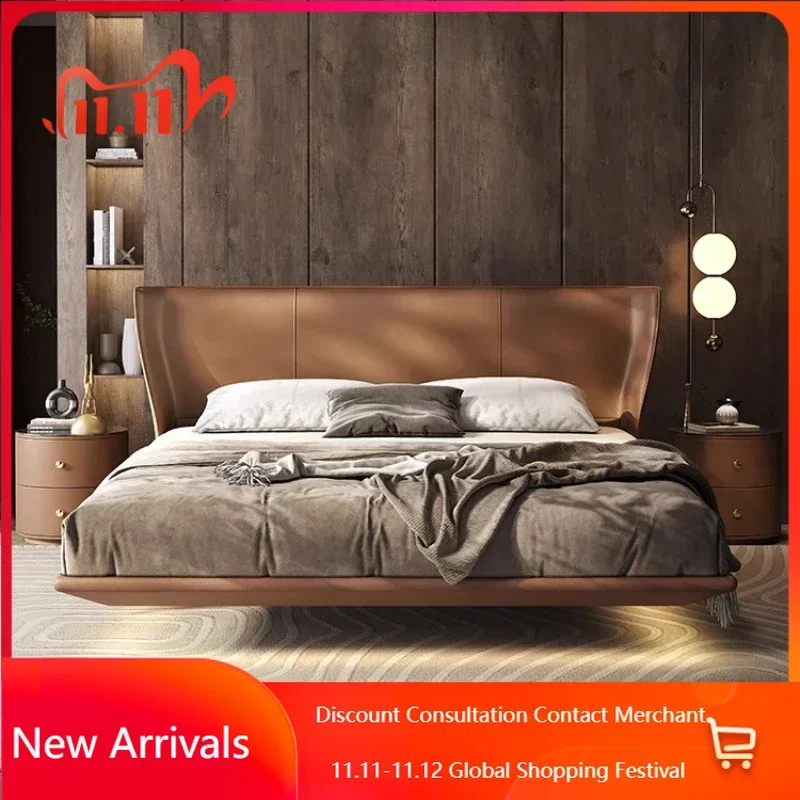 Luxury Comfortable Genuine Leather Modern Bedroom Bed Internal 180x200 Letto Matrimoniale Furniture Minimally Elegant Double Bed