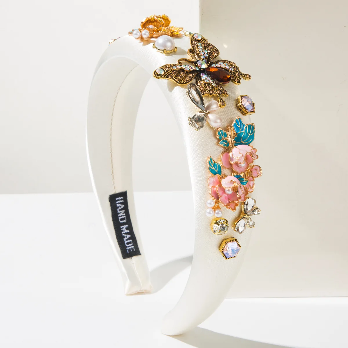 New Fashion Baroque Headband Alloy Drip Oil Flower Diamond Butterfly Accessories Imitation Pearl Headband Women 4