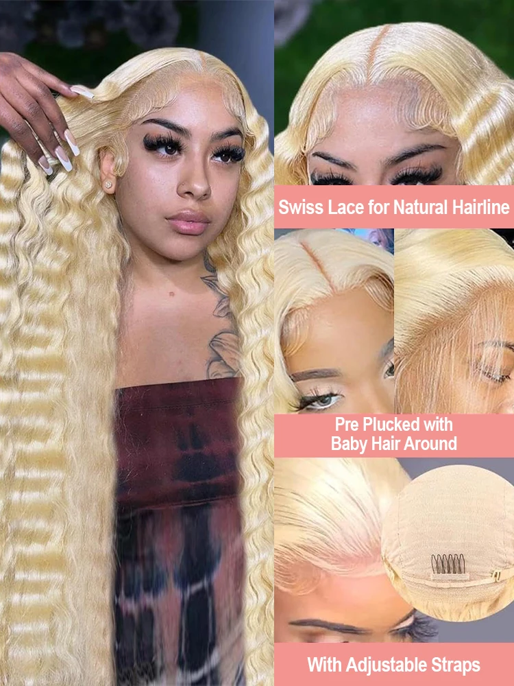 Losse Diepe Golf 13x6 HD Kant Frontale Menselijk Haar Pruik 36 40 Inch Krullend 613 Honingblonde Water Wave Kant Voor Pruiken Voor Vrouwen 250%