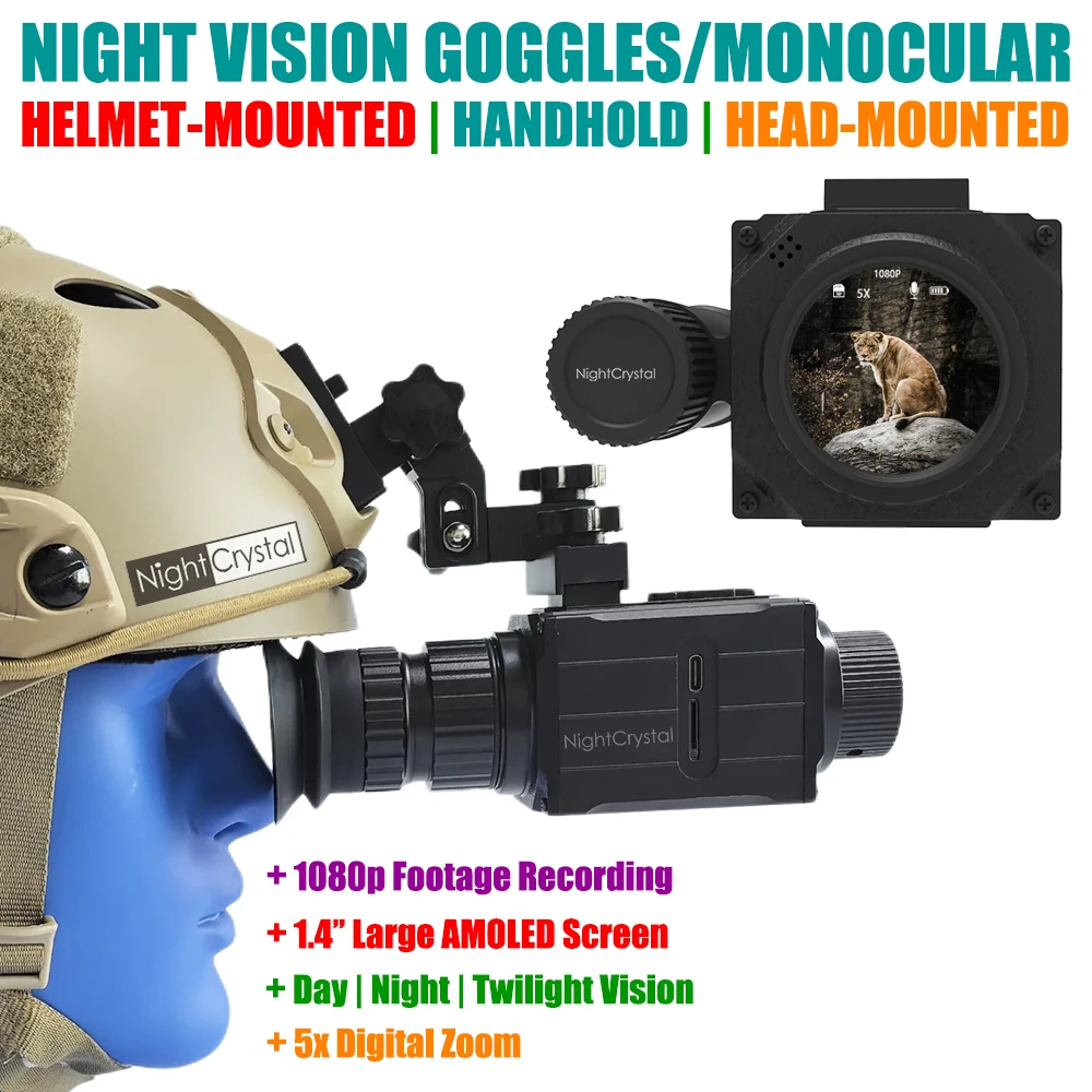 Megaorei NK006 Tactical Helmet Head Mount Night Vision Goggles Hunting Telescope Infrared Monocular Starlight NVG 1080p Video