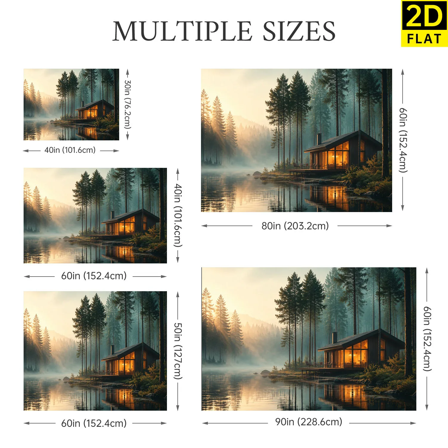 Aesthetic Forest Landscape Tapestry Boho Wall Decor Woodland Cabin Misty Sunset Nature Print Art for Living Room Bedroom