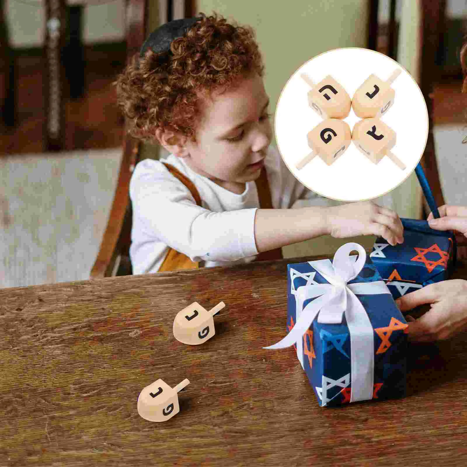 4 Pcs Wooden Spinning Top Design Your Own Dreidel Garden Whirligigs and Spinners Dreidels Paint