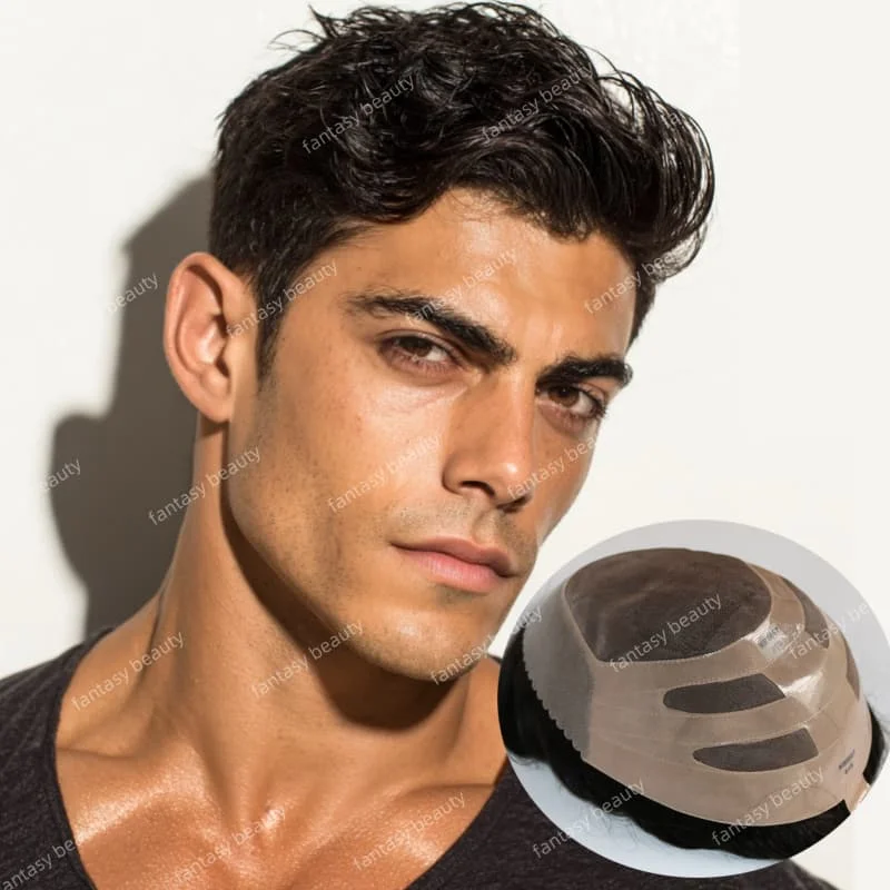 

Durable Mono Lace&Thin PU Men ‘wig Undetectable Natural Hairline #2#3#4#6 Light Brown European Human Hair Cheap Toupee for Men