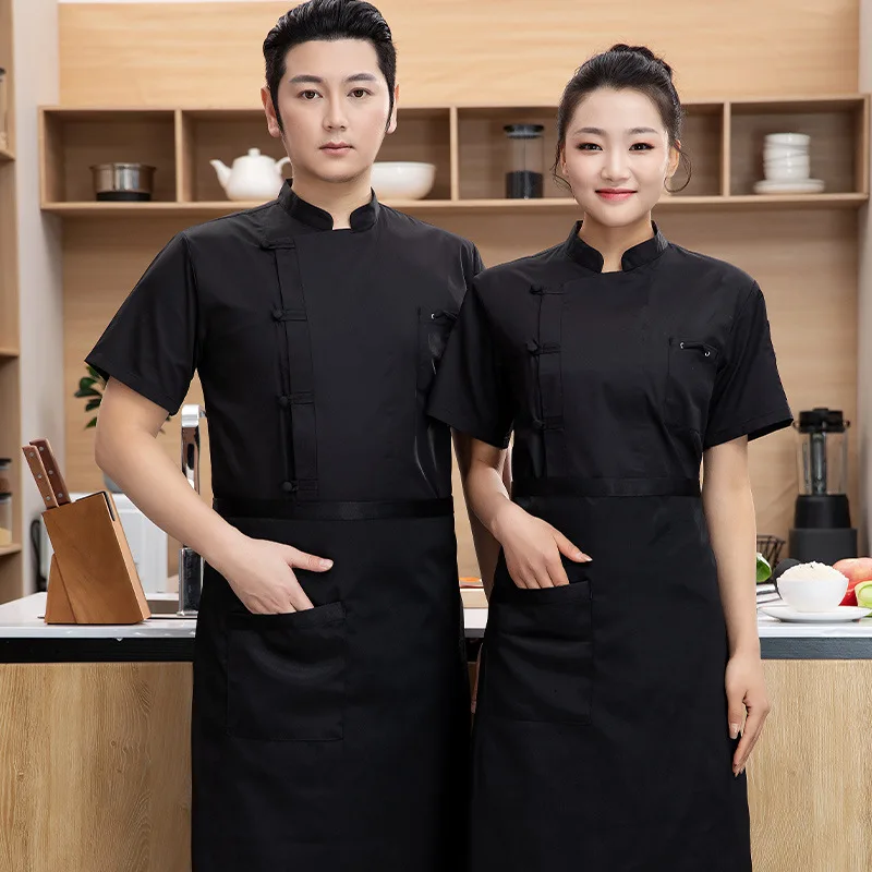 Salopette da chef per ristorante da pranzo Manica lunga da uomo Ristorante cinese Cucina Cottura Abbigliamento da lavoro retrò Manica corta estiva traspirante