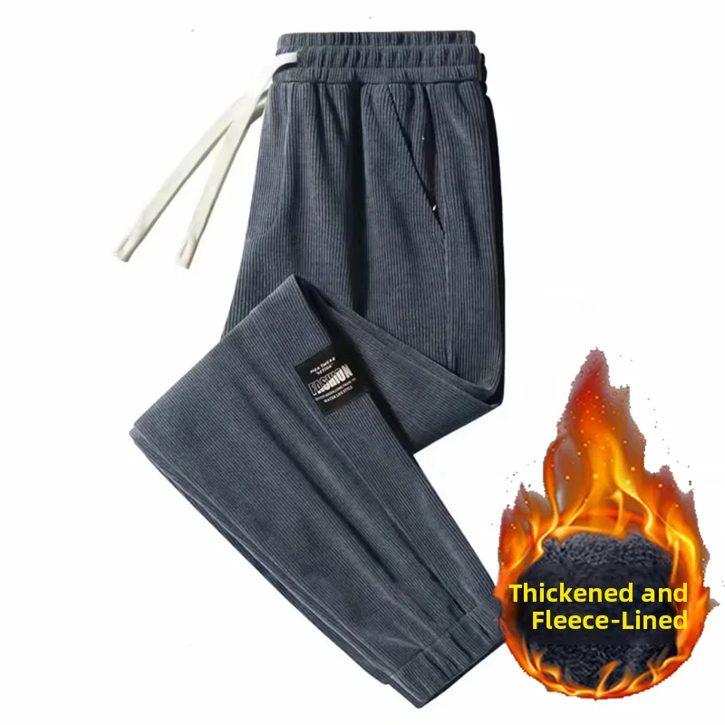 

Men's Fce Lined Corduroy Sweatpants Loose Fit Autumn Winter Casual Large Size Long Pants Workwear Comfortable Youth Sle