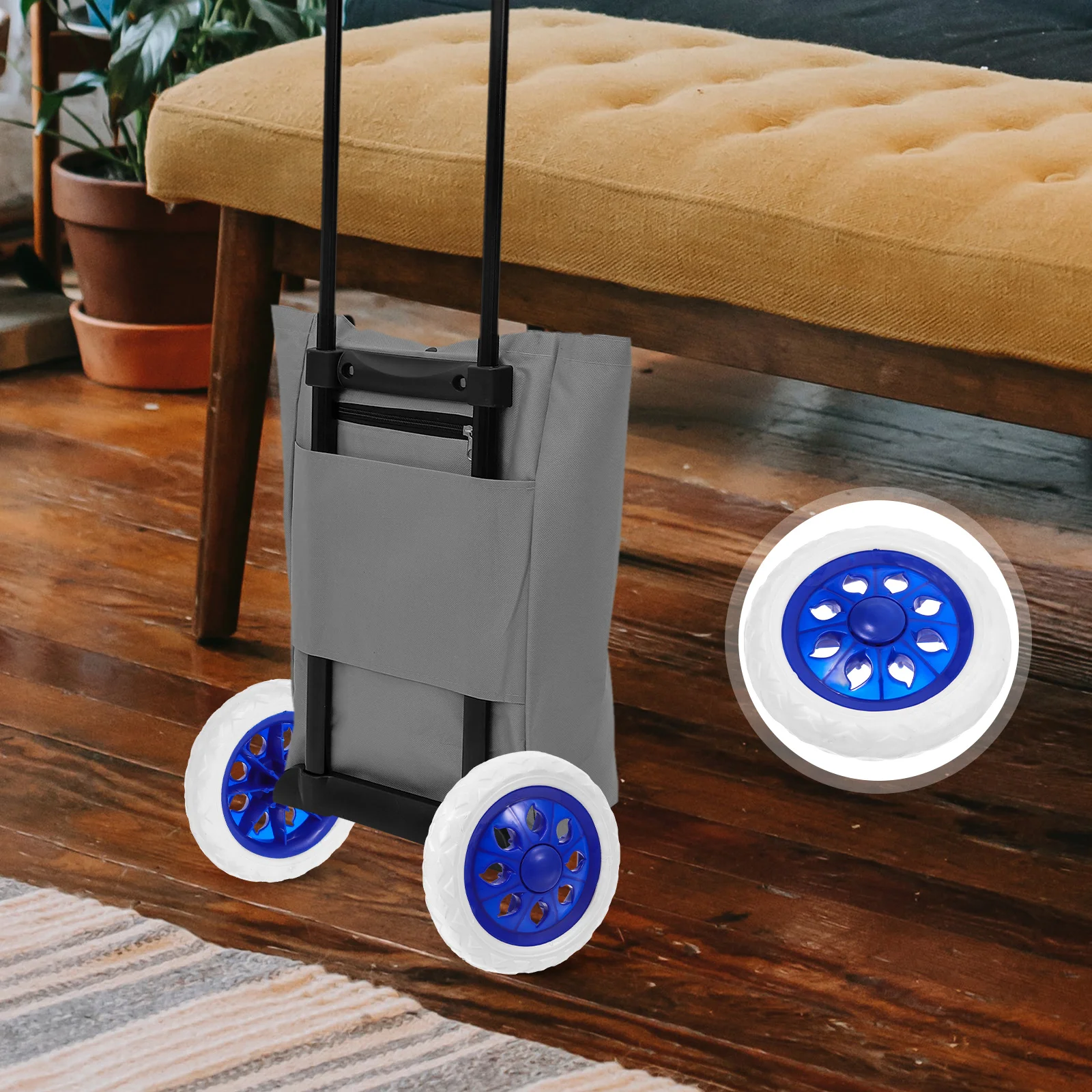 2 Pcs Folding Shopping Cart Heavy Duty Wheels Grocery Small Trailer Basket Replacement Blue
