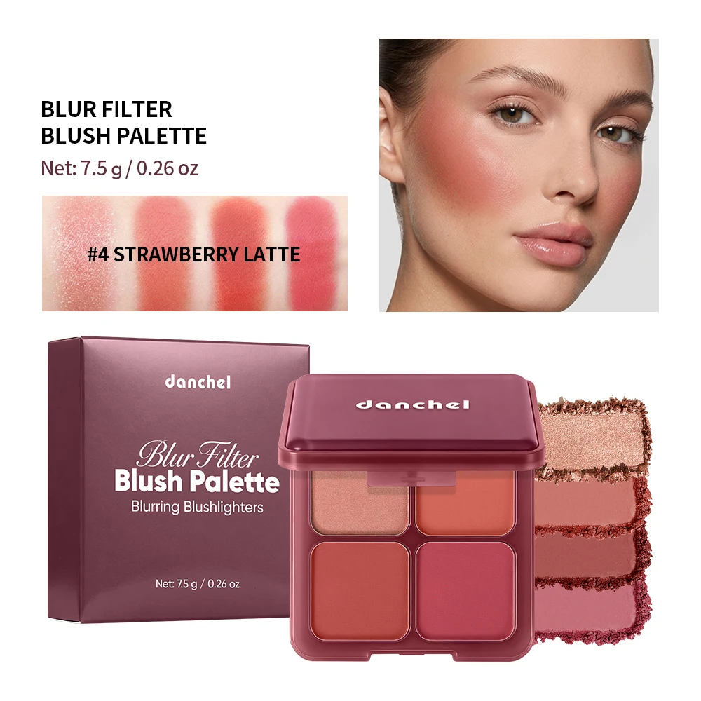 4 Shades Blush Palette Matte Shimmer Dual Texture Rich Pigment Long Lasting Soft Blur Compact Blush Daily Cheek Face Makeup