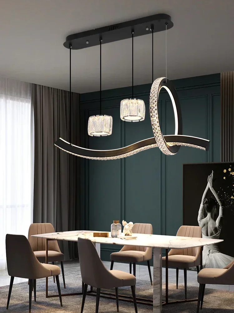 Modern Minimalist Restaurant Chandelier New Long Strip Home Light Luxury Hanging Lamp Living Room Bar Table Crystal