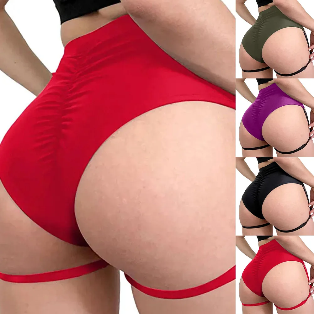 Womens Sexy Underwear Shorts Pants High Waist Velvet Shorts Yoga Sports Side Slits Shorts Fitness Sportswear