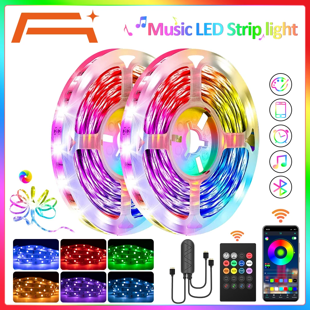 tira conduzida ilumina o controle 5m do aplicativo de bluetooth30m rgb 5050 smd flexivel conduziu a luz com o quarto da decoracao do controle remoto a 01