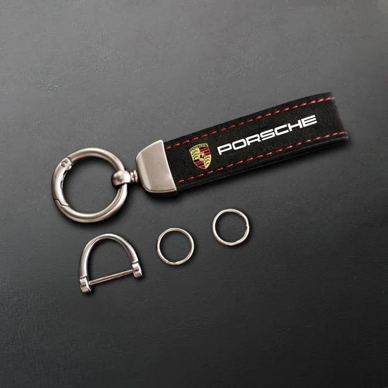 Suede Sport Car Keychain Custom Car Emblem Gift With Key Ring For Porsche Cayenne Panamera Macan Boxster 911 Carrera-GT 928 944