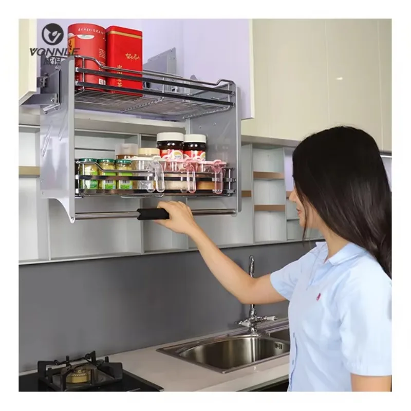 New Product Design Stainless Steel Cabinet Drop-down Shelf Basket Kitchen Lift-down Basket