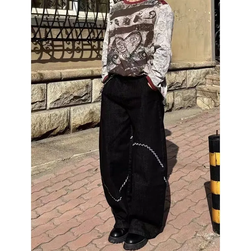 

American High Street Embroidered Bla Knife Men's Jeans Straight Leg Wide Leg Micro Flared Pants Casual Youth Faion